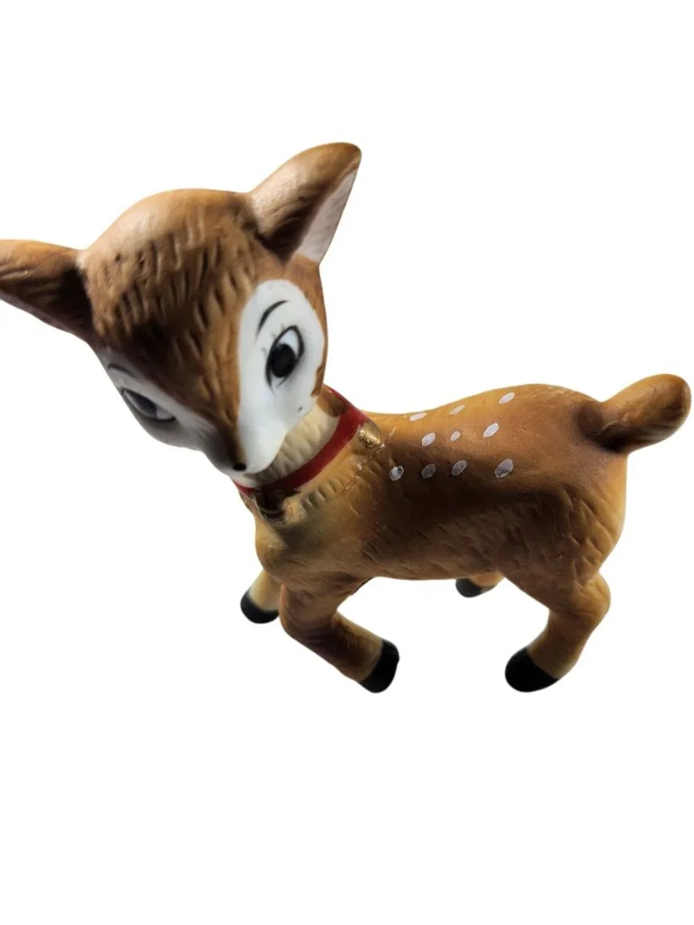 Ceramic Deer Figurines fawns vtg Homco 5606 Set Of 3 Red Collars christmas